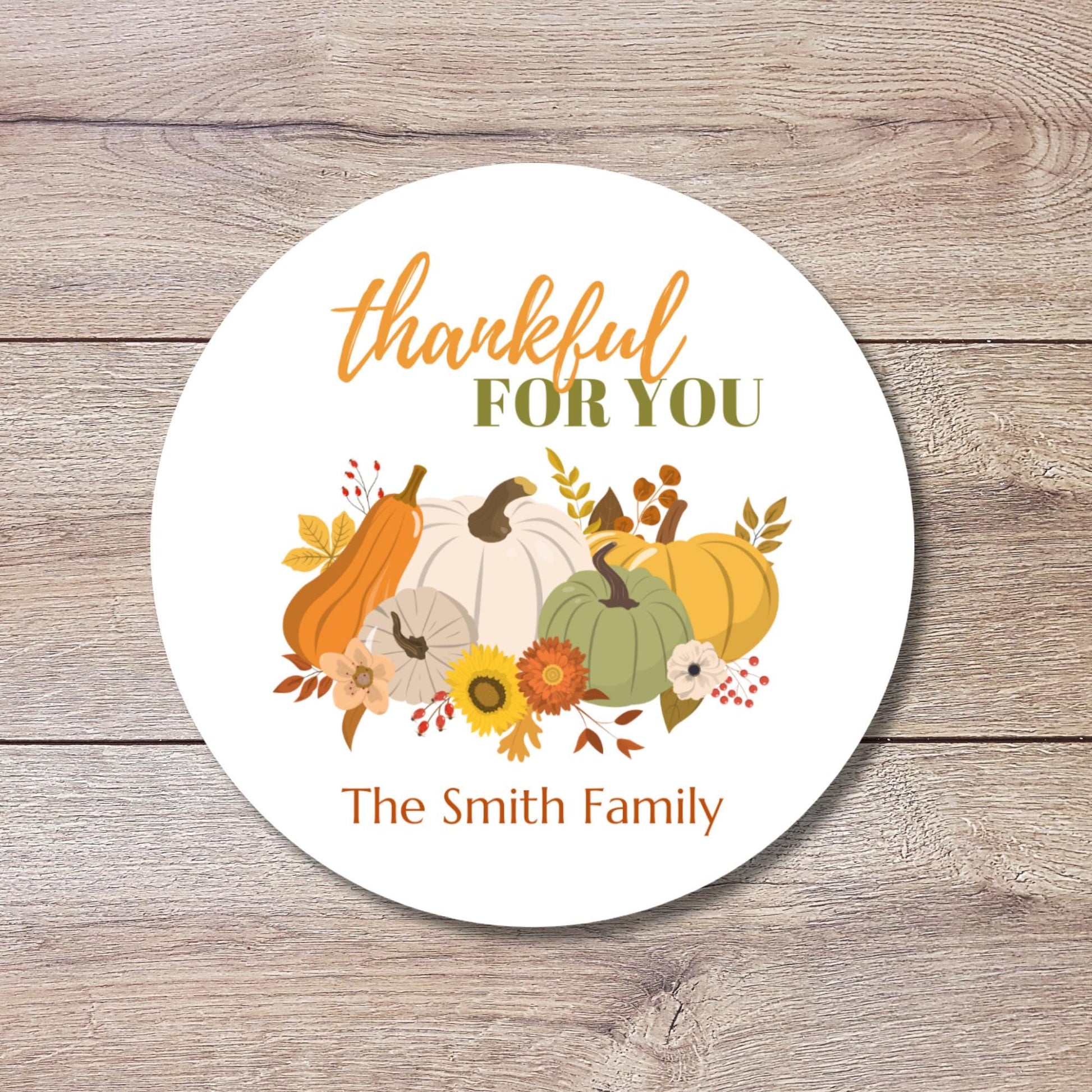 Personalized Thankful For You Pumpkins Stickers, Custom Happy Thanksgiving Label, Holiday Baked Goods, Baking Labels, Greeting Envelope Seal