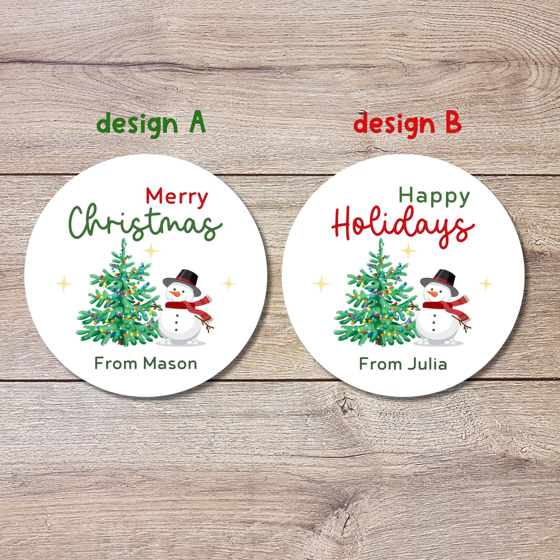 Personalized Snowman and Christmas Tree Stickers, Custom Happy Holidays Merry Christmas Labels, Gift Tags for Party Favors Baked Goods