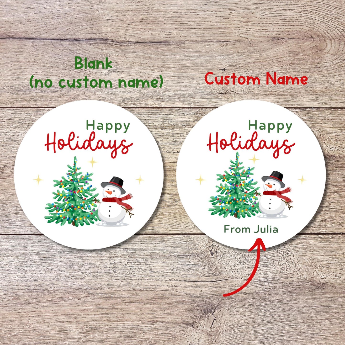 Personalized Snowman and Christmas Tree Stickers, Custom Happy Holidays Merry Christmas Labels, Gift Tags for Party Favors Baked Goods