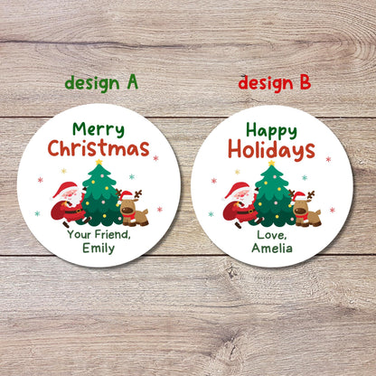 Personalized Christmas Santa & Reindeer Stickers, Custom Happy Holidays Design Labels, Holiday Baking Party Favor Treat Bags Gift Tag