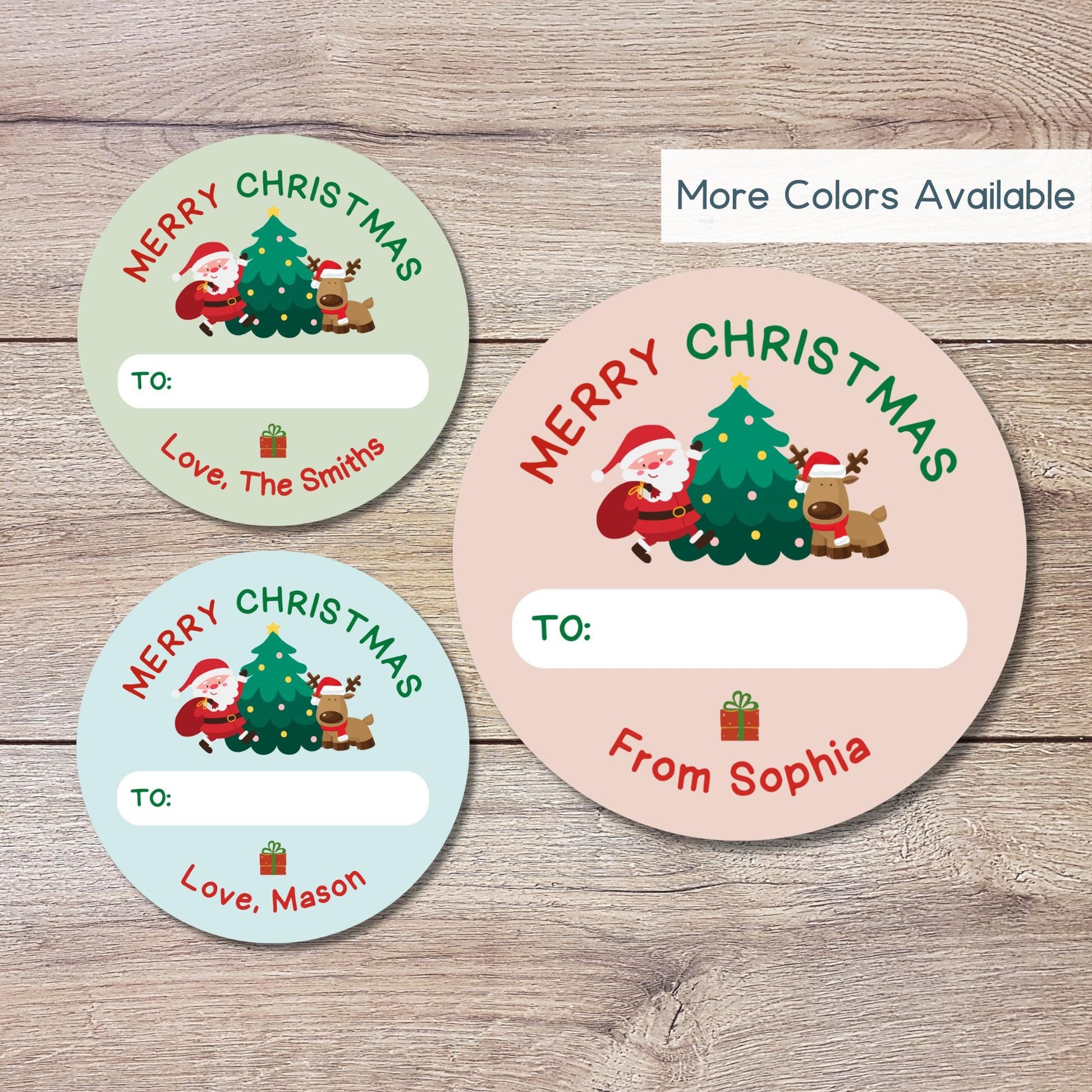 Merry Christmas Santa & Reindeer To and From Stickers, Personalized Happy Holiday Label, Custom Labels for Gift Tag Treat Bag Baked Goods