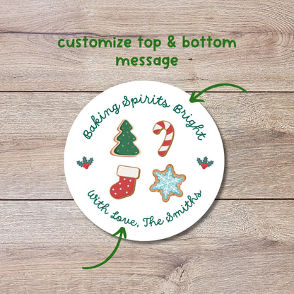 Baking Spirits Bright Stickers, Personalized Christmas Baked with Love Labels, Custom Made with Love Gift Tags, Happy Holiday Home Baking