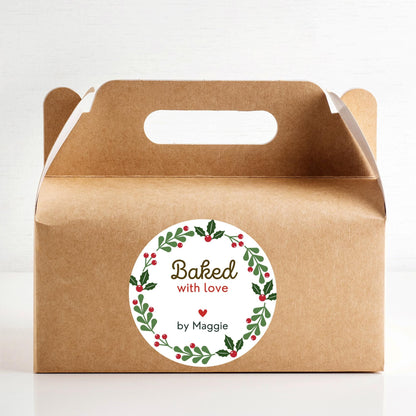 Christmas Baking Stickers, Personalized Christmas Baked with Love Labels, Custom Made with Love Gift Tags, Happy Holiday Home Baking
