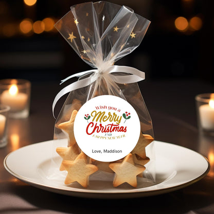 Personalized Merry Christmas Stickers, Custom Happy Holidays Design Labels, Holiday Baking Party Favor Treat Bags Gift Wrapping Tags