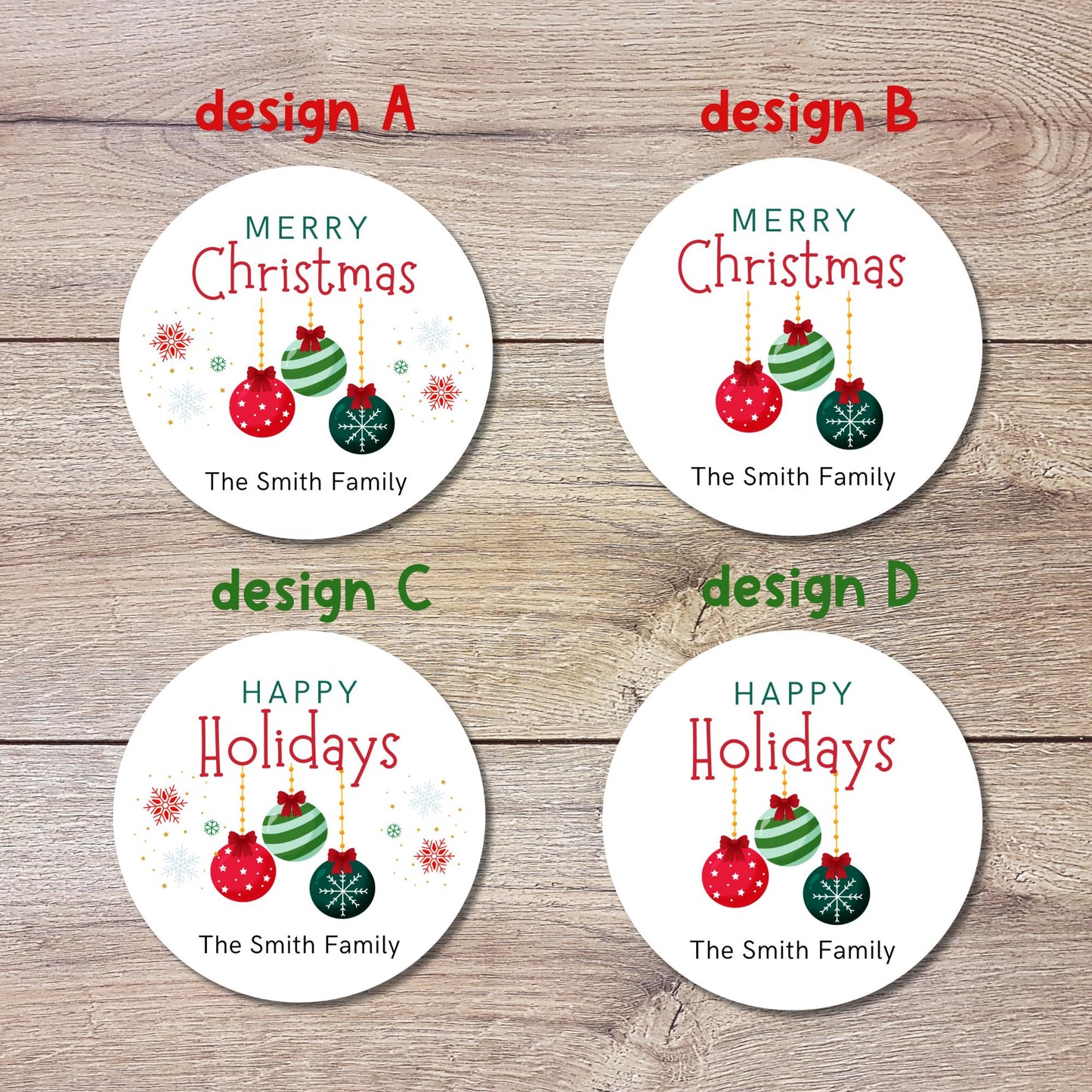 Personalized Merry Christmas Stickers, Custom Happy Holidays Design Labels, Holiday Baking Party Favor Treat Bags Gift Wrapping Tags