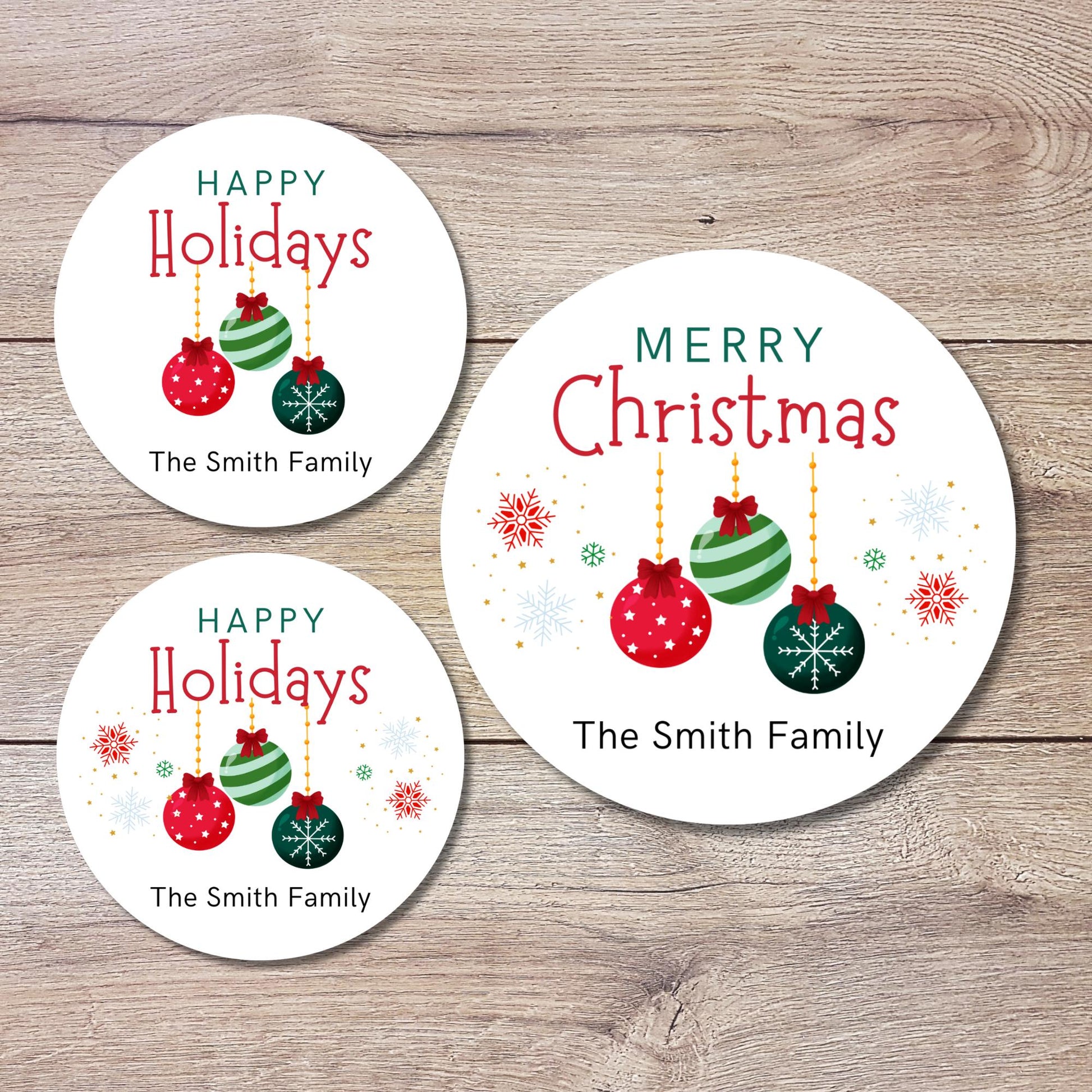 Personalized Merry Christmas Stickers, Custom Happy Holidays Design Labels, Holiday Baking Party Favor Treat Bags Gift Wrapping Tags