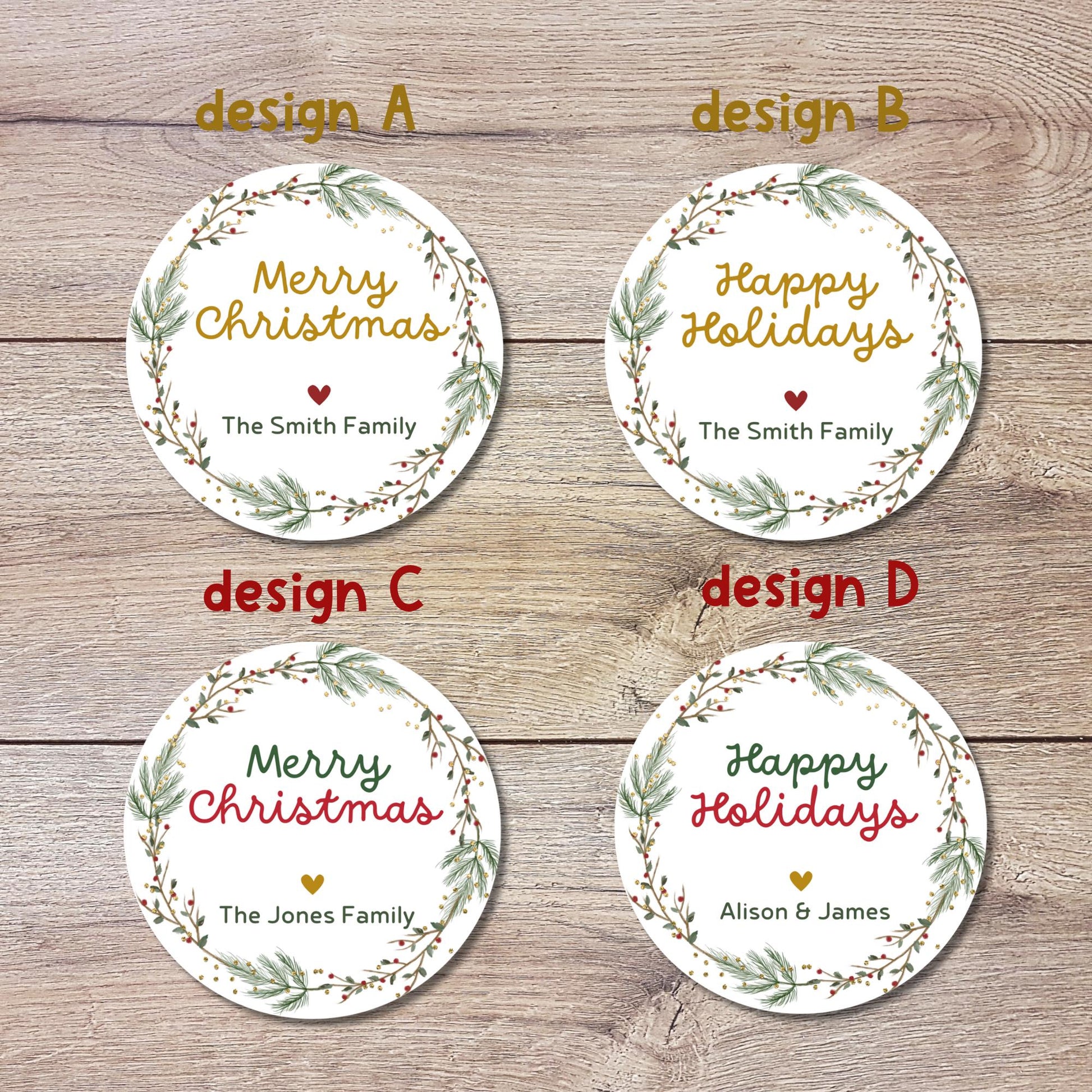 Personalized Merry Christmas Stickers, Custom Happy Holidays Labels, Holiday Baking Party Favor Treat Bags, To and From Gift Tags