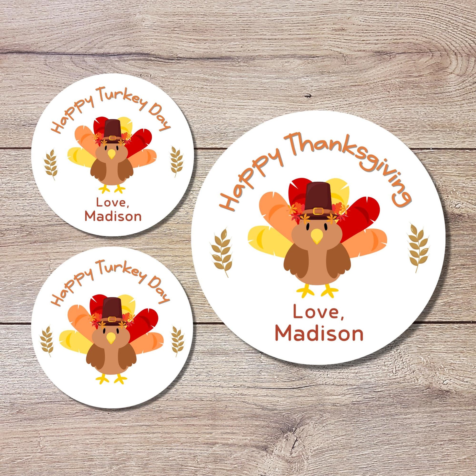 Personalized Thanksgiving Stickers, Custom Happy Turkey Day Label