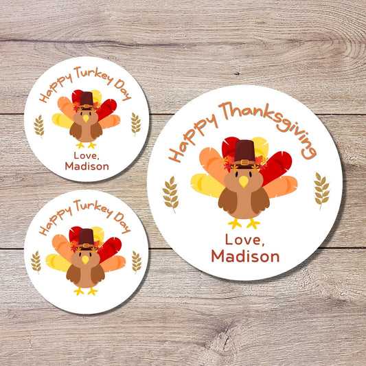 Personalized Thanksgiving Stickers, Custom Happy Turkey Day Label