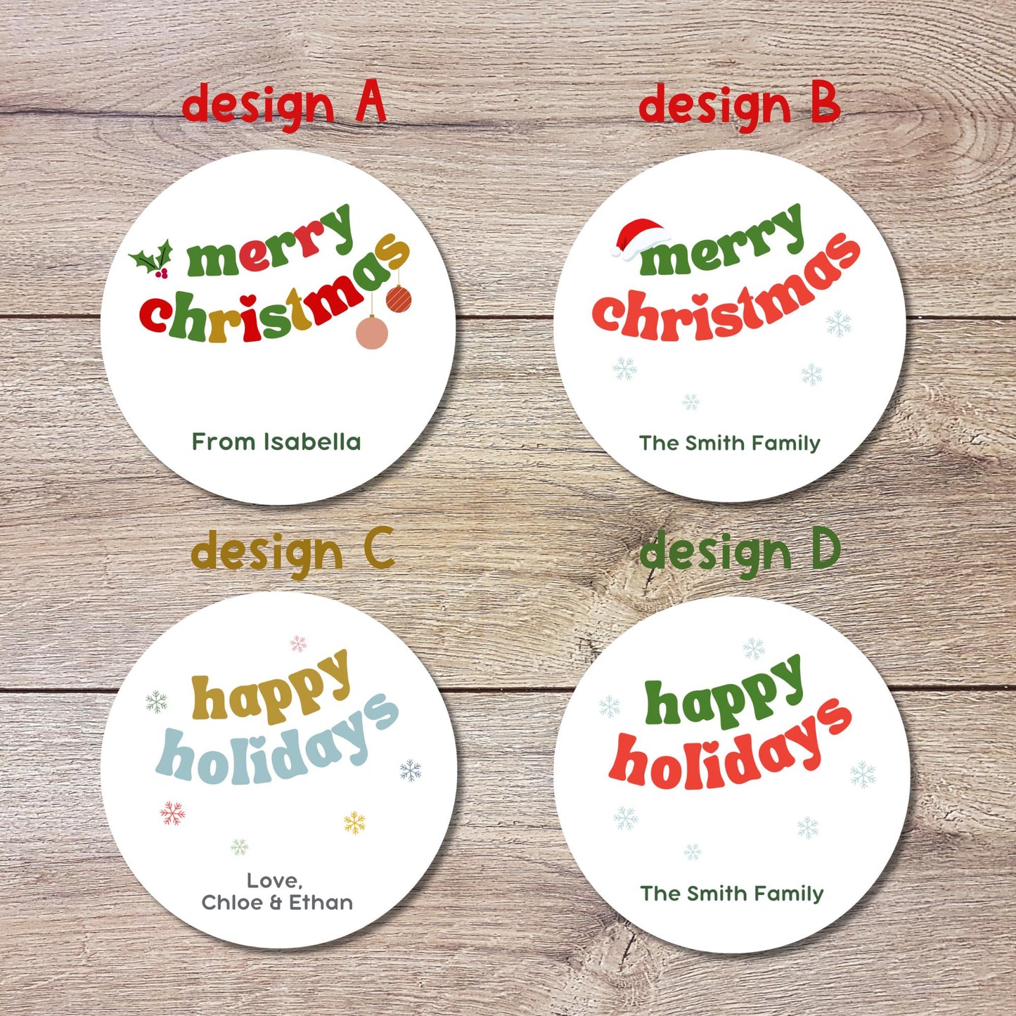 Personalized Merry Christmas Stickers, Custom Happy Holidays Labels, Holiday Baking Party Favor Treat Bags, Christmas Wrapping Gift Tags