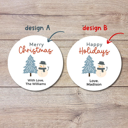 Personalized Christmas Snowman Stickers, Custom Happy Holidays Labels, Holiday Baking Party Favor Treat Bags, Christmas Wrapping Gift Tags