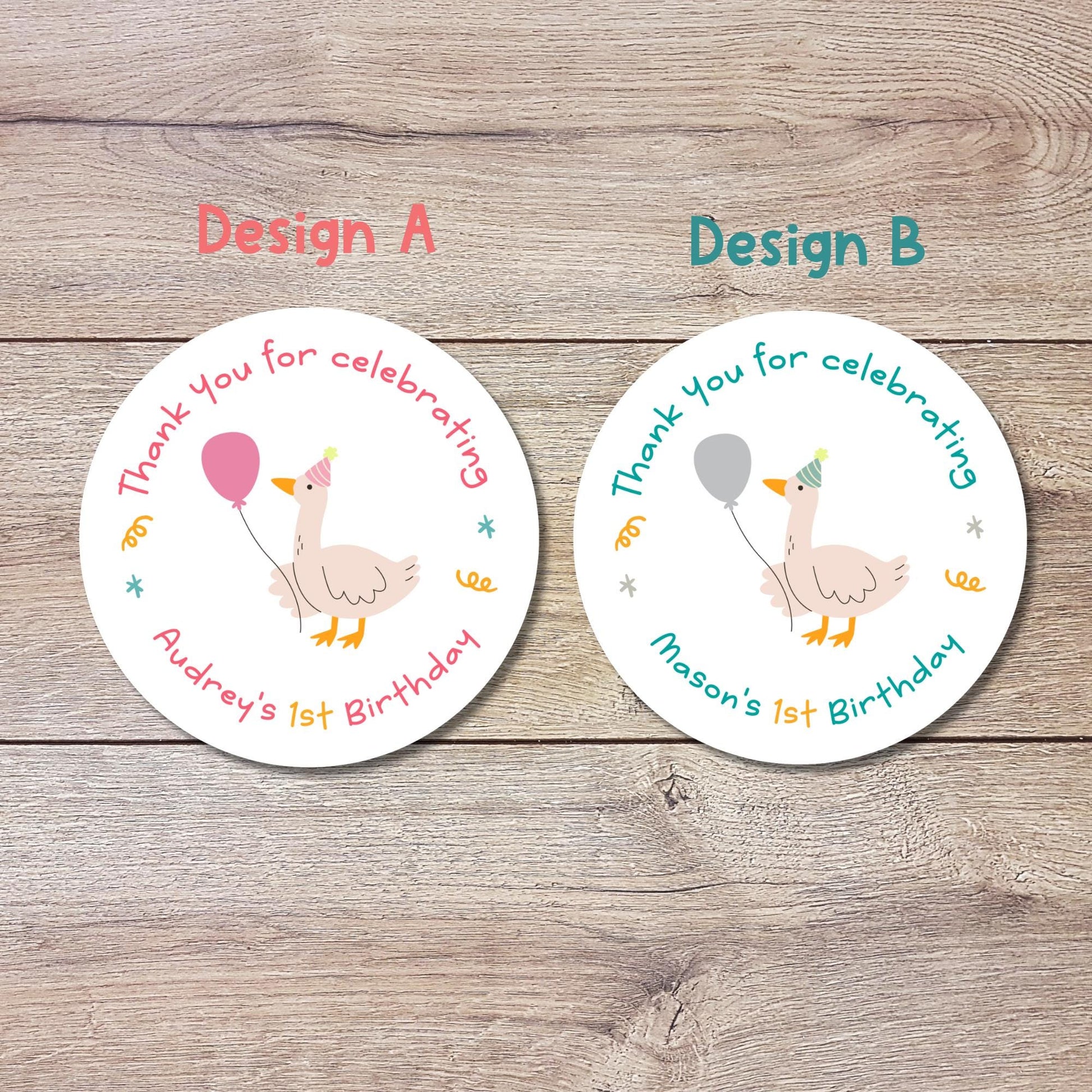 Personalized Happy Birthday Goose Stickers, Goody Bag Stickers, Custom Birthday Label, Kids Birthday Animal Stickers, Cute Birthday Stickers