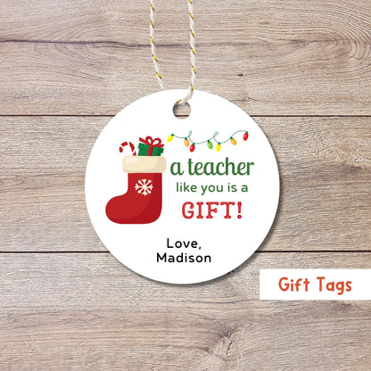Personalized Christmas Teacher Gift Tags, Custom Holiday Gift Tags, Matte Finish, A Teacher Like You is Gift, School Event Tags, Baking Gift