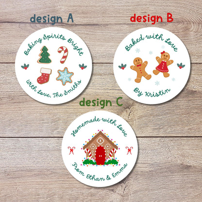 Baking Spirits Bright Stickers, Personalized Christmas Baked with Love Labels, Custom Made with Love Gift Tags, Happy Holiday Home Baking