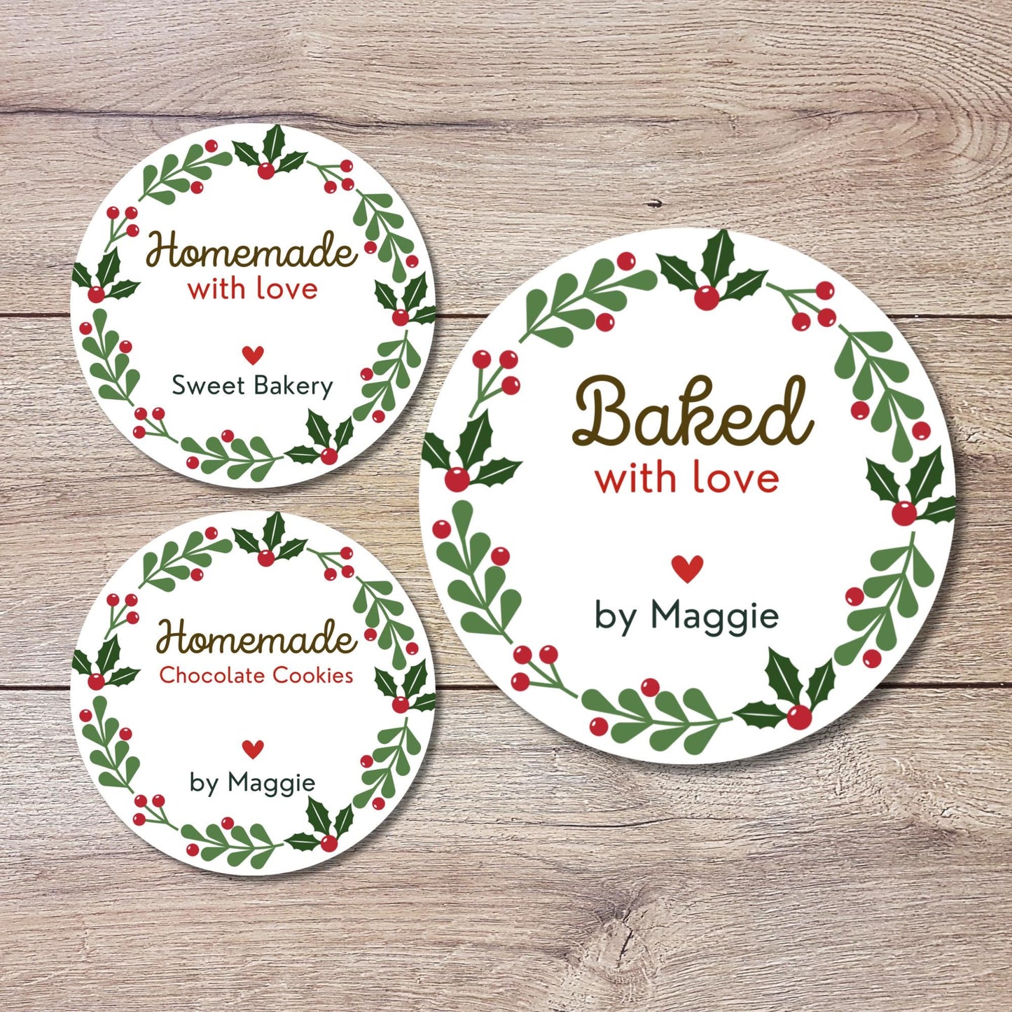 Christmas Baking Stickers, Personalized Christmas Baked with Love Labels, Custom Made with Love Gift Tags, Happy Holiday Home Baking