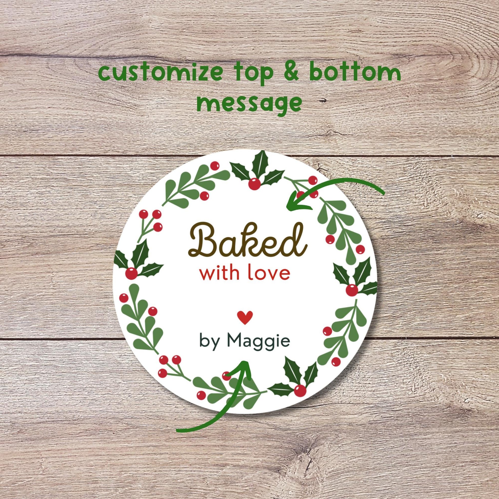 Christmas Baking Stickers, Personalized Christmas Baked with Love Labels, Custom Made with Love Gift Tags, Happy Holiday Home Baking