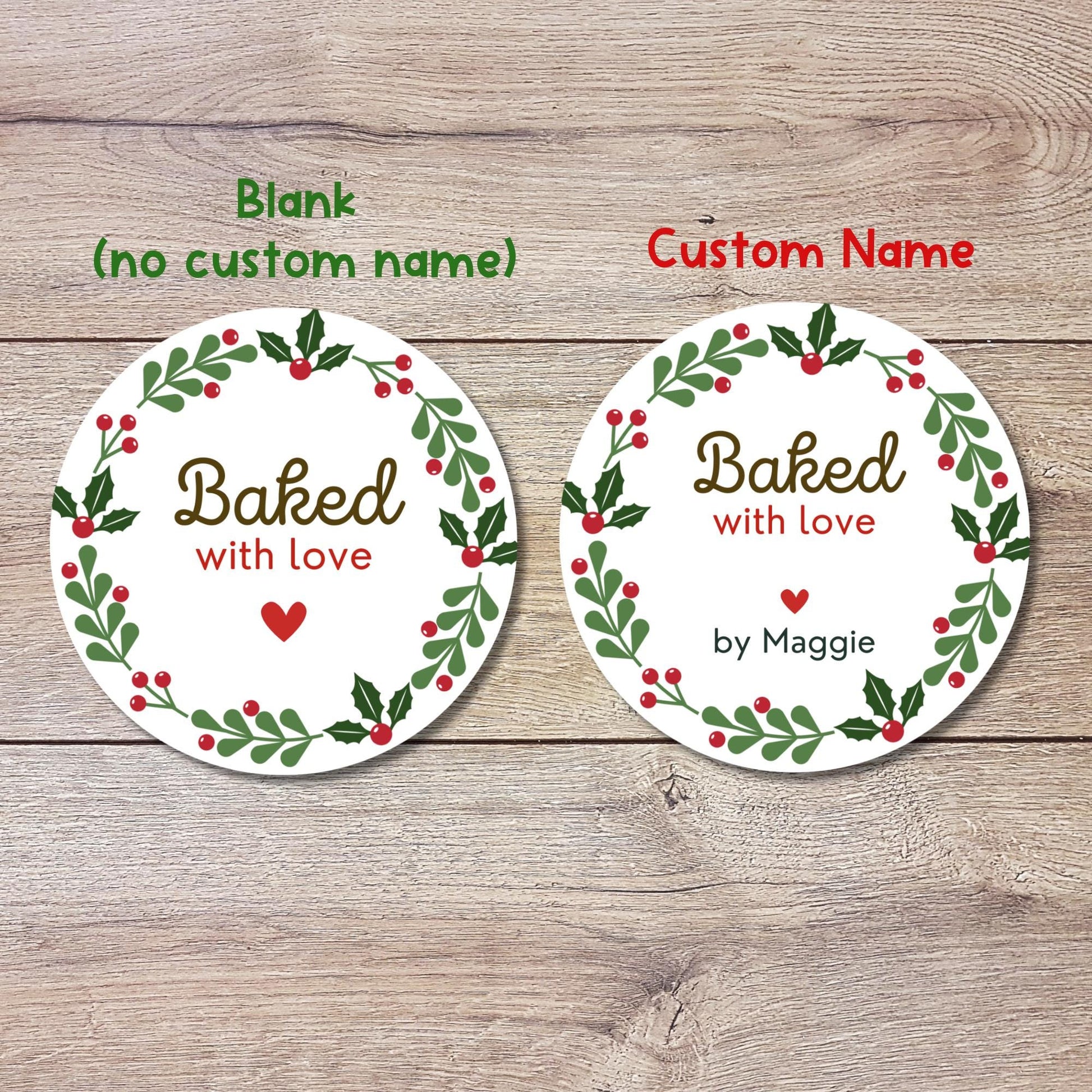 Christmas Baking Stickers, Personalized Christmas Baked with Love Labels, Custom Made with Love Gift Tags, Happy Holiday Home Baking