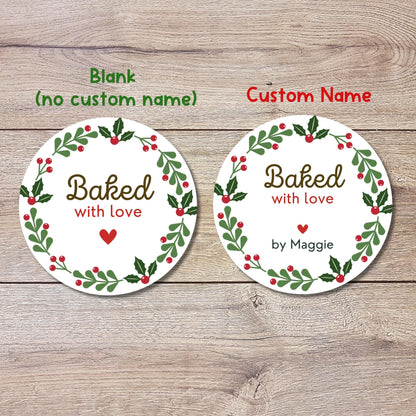 Christmas Baking Stickers, Personalized Christmas Baked with Love Labels, Custom Made with Love Gift Tags, Happy Holiday Home Baking