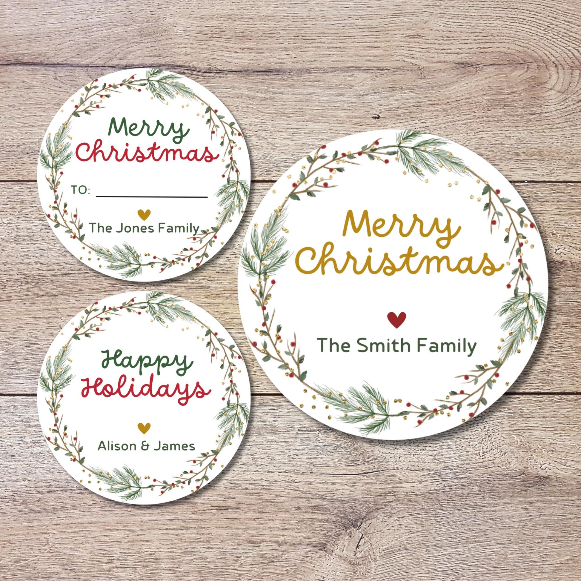 Personalized Merry Christmas Stickers, Custom Happy Holidays Labels, Holiday Baking Party Favor Treat Bags, To and From Gift Tags