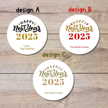 Personalized Happy New Year 2025 Stickers, Custom New Year's Eve Party Labels, Holiday Baking Party Favor Treat Bags Gift Labels