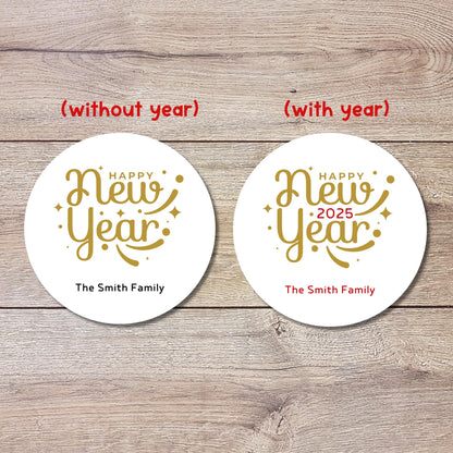 Personalized Happy New Year 2025 Stickers, Custom New Year's Eve Party Labels, Holiday Baking Party Favor Treat Bags Gift Labels