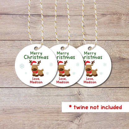 Personalized Christmas Reindeer Gift Tags, Custom Holiday Gift Tags, Matte Finish, Goody Bag Party Favor Tags, Gift Wrap Tags