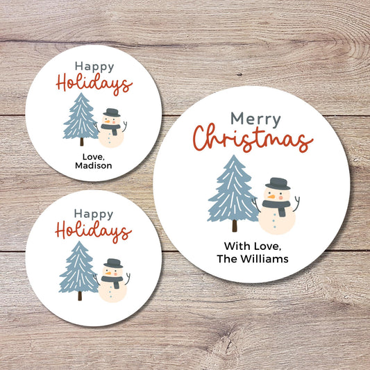 Personalized Christmas Snowman Stickers, Custom Happy Holidays Labels, Holiday Baking Party Favor Treat Bags, Christmas Wrapping Gift Tags