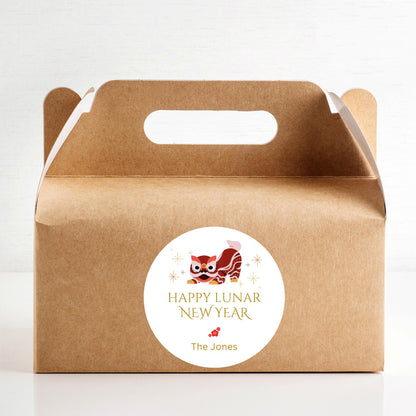 Personalized Happy Lunar New Year Stickers, Custom Chinese New Year Party Labels, Holiday Baking Party Favor Treat Bags Gift Labels