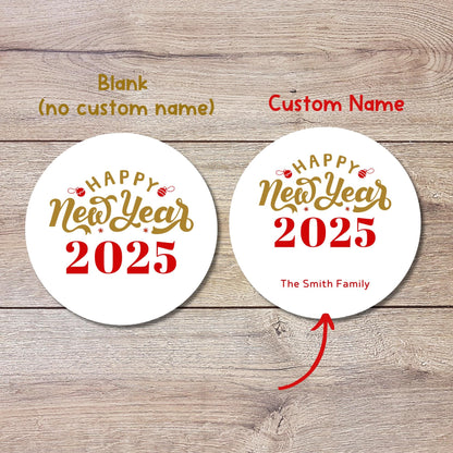 Personalized Happy New Year 2025 Stickers, Custom New Year's Eve Party Labels, Holiday Baking Party Favor Treat Bags Gift Labels