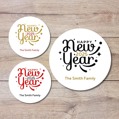 Personalized Happy New Year 2025 Stickers, Custom New Year's Eve Party Labels, Holiday Baking Party Favor Treat Bags Gift Labels
