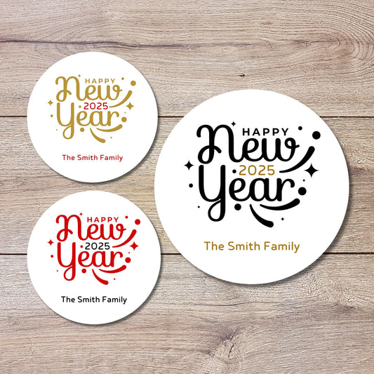 Personalized Happy New Year 2025 Stickers, Custom New Year's Eve Party Labels, Holiday Baking Party Favor Treat Bags Gift Labels