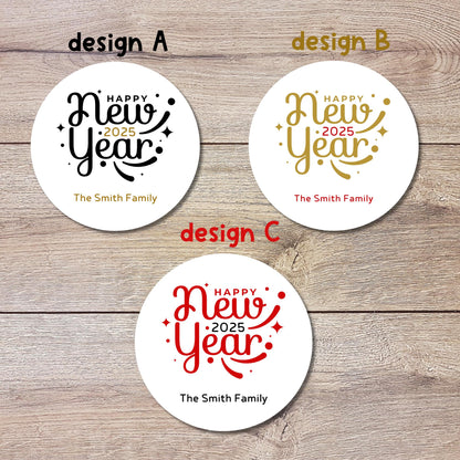 Personalized Happy New Year 2025 Stickers, Custom New Year's Eve Party Labels, Holiday Baking Party Favor Treat Bags Gift Labels