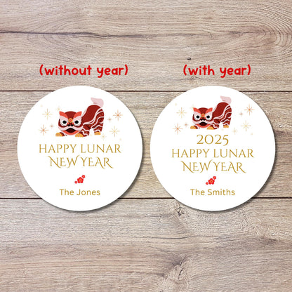 Personalized Happy Lunar New Year Stickers, Custom Chinese New Year Party Labels, Holiday Baking Party Favor Treat Bags Gift Labels