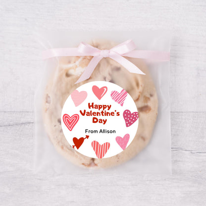 Personalized Valentine's Day Stickers, Happy Valentine Label, Custom School Classroom Party Favor Treat Bag Stickers, Baked with Love