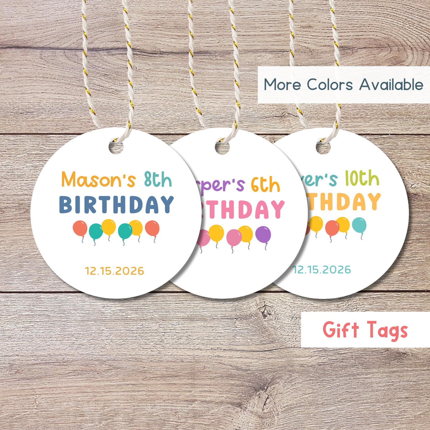 Personalized Birthday Gift Tags, Matte Finish, Thank You for Coming Happy Birthday Party Favor Treat Bag Tag, Custom Kids Birthday Gift Tag