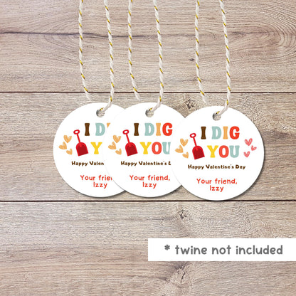 Personalized I Dig You Valentine's Day Gift Tags, Matte Finish, Valentine Classroom Party Favor Treat Bag Tag, Party Custom Gift Tags