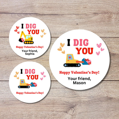 Personalized I Dig You Valentine's Day Stickers, Custom Valentine School Classroom Party Favor Treat Bag Stickers, Baked with Love Labels
