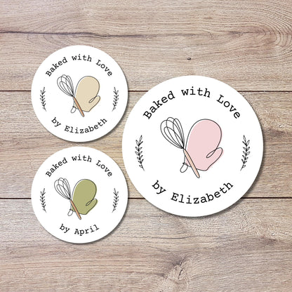 Personalized Baked with Love Stickers, Customized Baked Goods Label, Baking Stickers, Small Business Bakery Packaging Labels