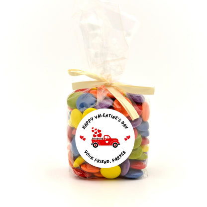 Personalized Valentine's Day Stickers, Red Truck Happy Valentine Label, Custom School Classroom Party Favor Treat Bag Stickers