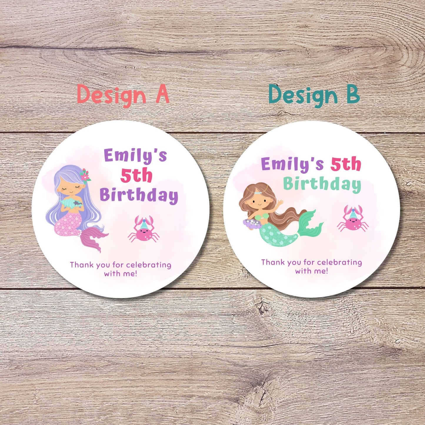 Personalized Happy Birthday Mermaid Stickers, Custom Girls Birthday Labels, Birthday Party Favor Goody Bag Stickers, Baby Shower Mermaid