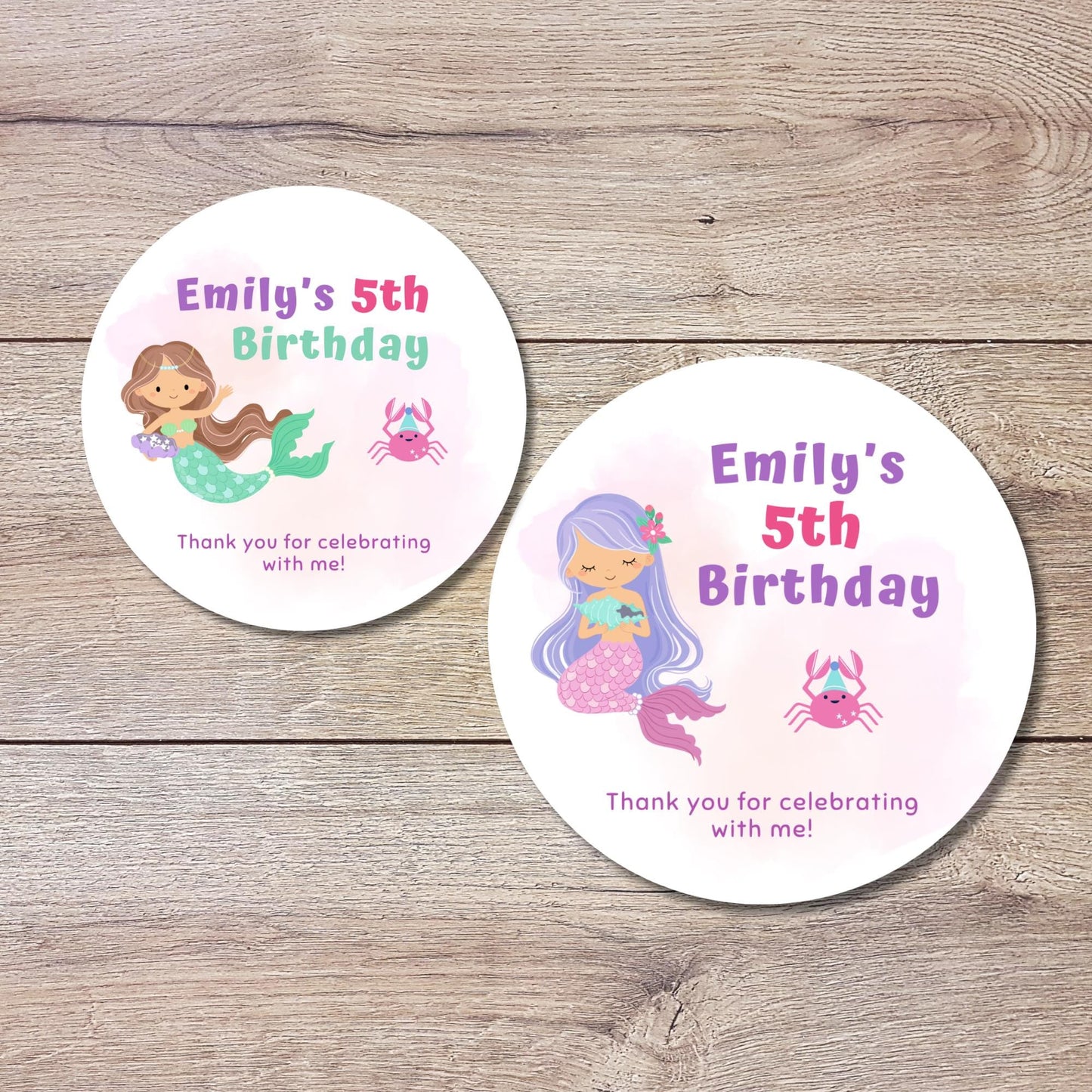 Personalized Happy Birthday Mermaid Stickers, Custom Girls Birthday Labels, Birthday Party Favor Goody Bag Stickers, Baby Shower Mermaid