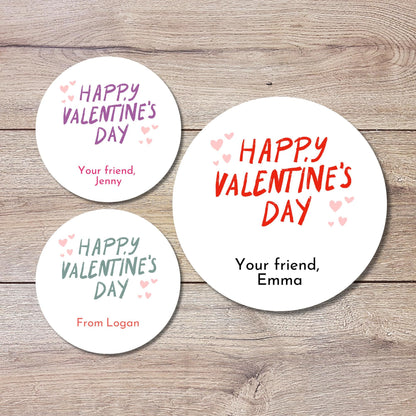 Personalized Valentine's Day Stickers, Happy Valentine Label, Custom School Classroom Party Favor Treat Bag Stickers, Homemade Baked Goods