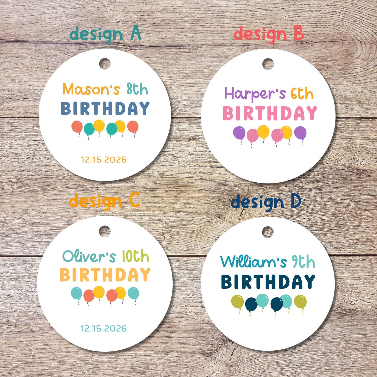 Personalized Birthday Gift Tags, Matte Finish, Thank You for Coming Happy Birthday Party Favor Treat Bag Tag, Custom Kids Birthday Gift Tag