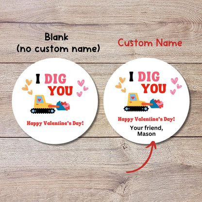 Personalized I Dig You Valentine's Day Stickers, Custom Valentine School Classroom Party Favor Treat Bag Stickers, Baked with Love Labels