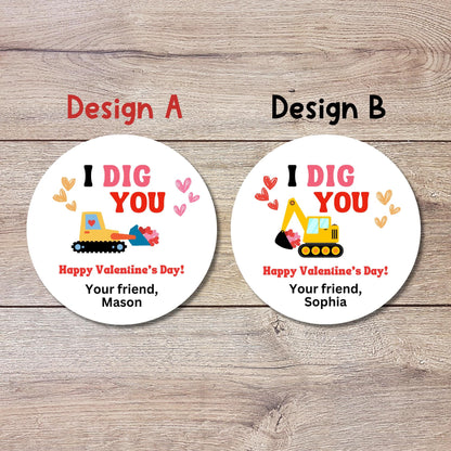 Personalized I Dig You Valentine's Day Stickers, Custom Valentine School Classroom Party Favor Treat Bag Stickers, Baked with Love Labels