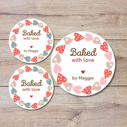 Valentine Baking Stickers, Personalized Valentine Baked with Love Labels, Custom Made with Love Gift Tags, Happy Valentine Home Baking