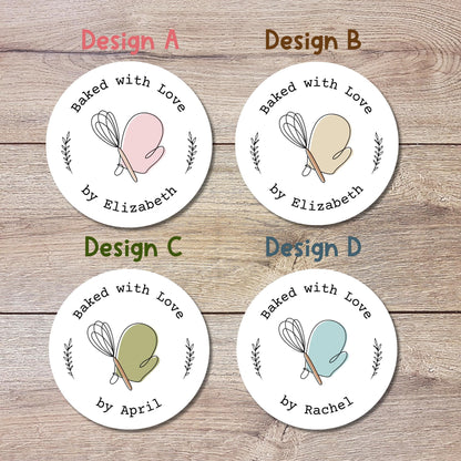 Personalized Baked with Love Stickers, Customized Baked Goods Label, Baking Stickers, Small Business Bakery Packaging Labels