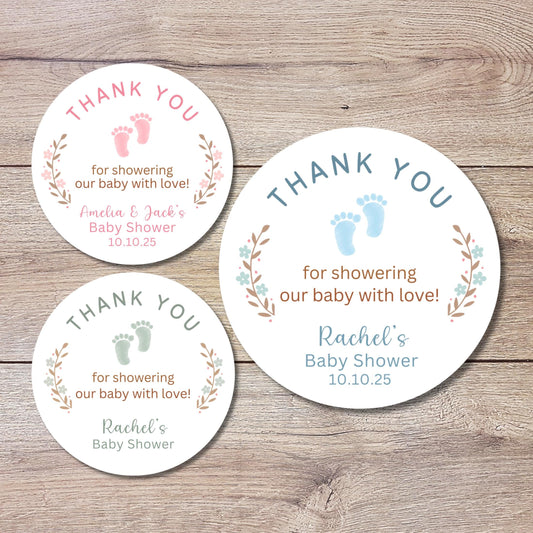 Personalized Baby Shower Stickers, Custom Thank You for Showering Our Baby with Love Labels, Mom to Be Thank You Party Favor Sticker