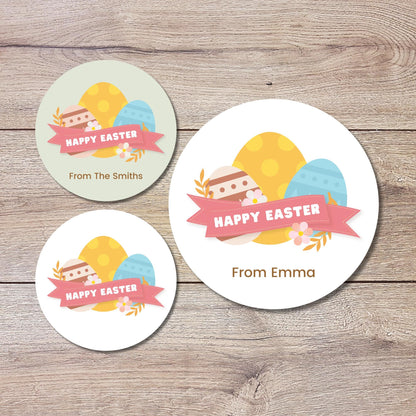 Personalized Happy Easter Stickers, Custom Easter Labels, Easter Gift Basket Party Favor Treat Bag Stickers, Customize Name Event Labels