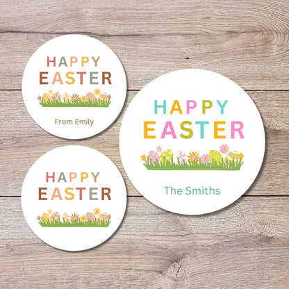 Personalized Happy Easter Stickers, Custom Easter Labels, Easter Gift Basket Party Favor Treat Bag Stickers, Customize Name Event Labels